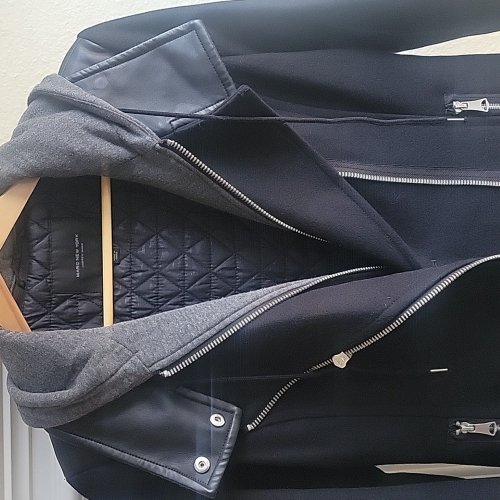 EUC Marc New York Black Faux Leather Coat Jacket, Sz 2